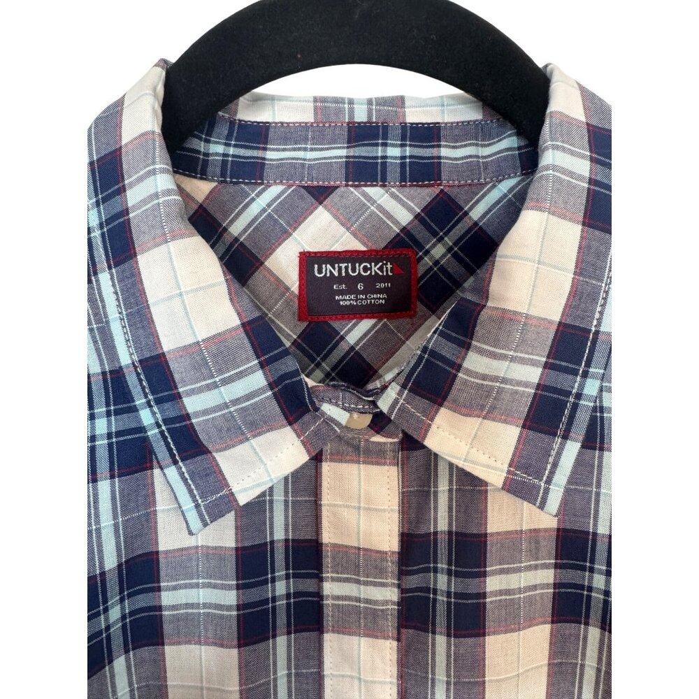 2/$30 NWT Untuckit Size 6 Women’s Sorbo Blue & White Plaid Long-Sleeved - Picture 4 of 15